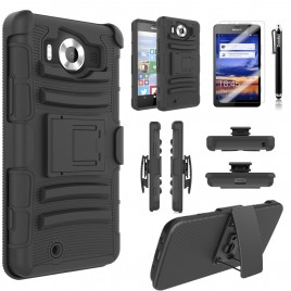 Nokia Lumia 950 Case, Dual Layers [Combo Holster] Case And Built-In Kickstand Bundled with [Premium Screen Protector] Hybird Shockproof And Circlemalls Stylus Pen (Black)